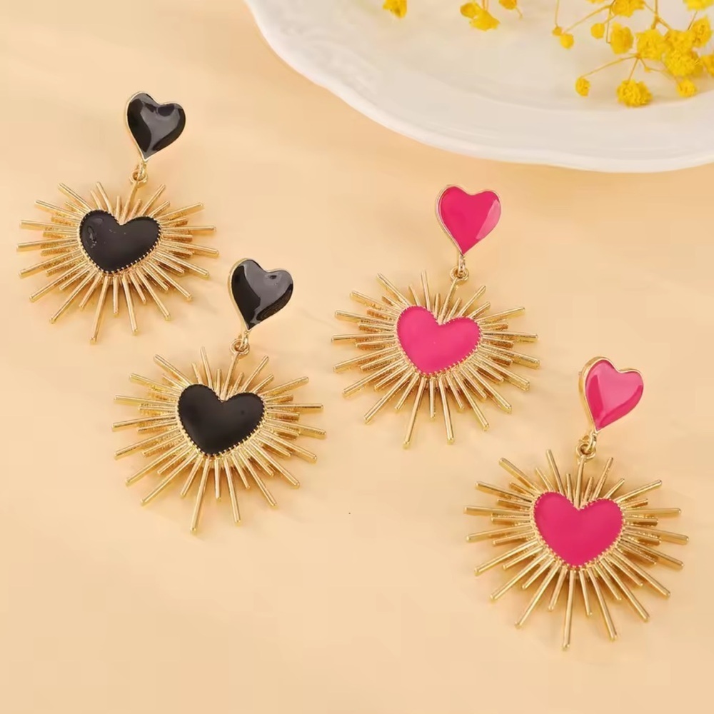 NEW! Pink and Gold Heart Earrings. Statement earrings. 💖 A3-120 - Picture 3 of 4